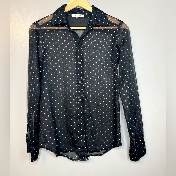 4/$25 B B Dakota silver star semi sheer blouse XS rocker edgy whimsical  whimsy - Picture 3 of 11